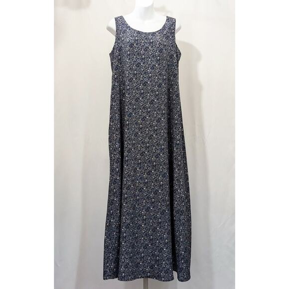 Vintage 90s Dress Blue White Floral Long Dress Banana Republic Misses Size L - Picture 1 of 5